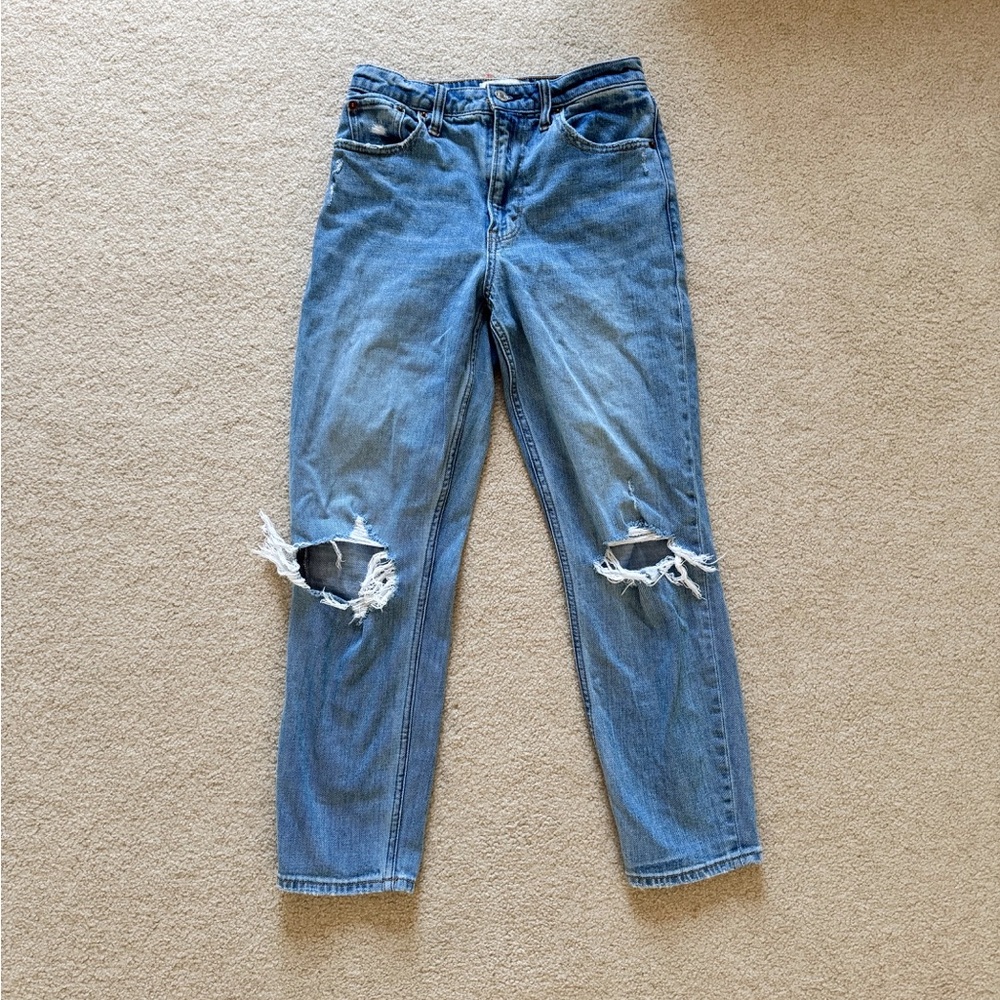 Abercrombie High Rise Distressed Mom Jeans